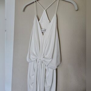 T-Bags MISA Los Angeles Domino Knotted Drape Midi Dress Spaghetti Strap White XS